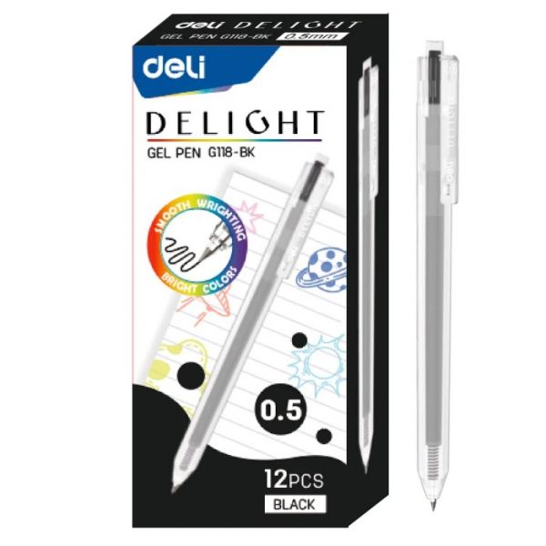 Ручка гелевая Deli ght EG118-BK черный , прозрачный